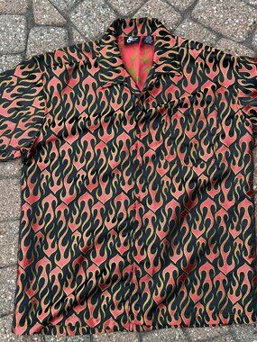 Vintage Y2K Street Culture Flame All Over Print AOP Button Up Shirt Large